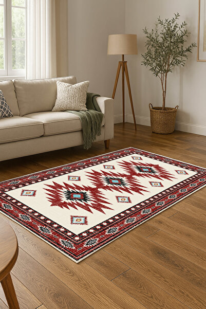 df home Salon Halısı Geometrik İskandinav Eskitmeli Dijital Baskı Yıkanabilir...