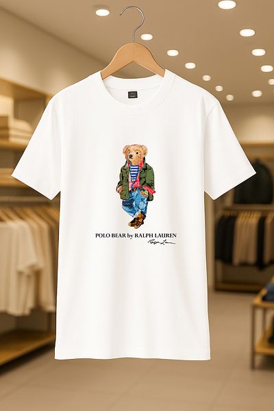 FEEL STYLE Bear Ralph Winter Oversize Unisex 100% Cotton Breathable Thick Fabric T-Shirt
