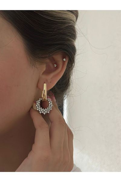 MyladyAccessoriess Double Remk and Zircon Stone Detail Dangle Earrings (Steel)