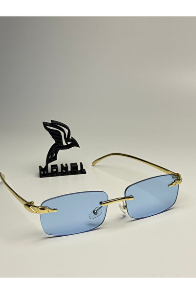 MONAL Jacarty Gold Sap Blue Sunglasses Rectangular Frame 55 Ekartman