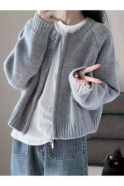 Ugdelia Women's Zippered Knitwear Cardigan