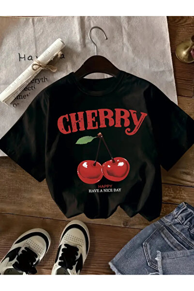 haha Cherry Printed T-Shirt for Girls