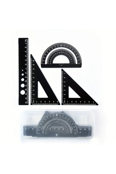 Sanathobi Set de rigle metalice, desenare de linii, crearea practică de linii, durabil - 4 piese cu cutie