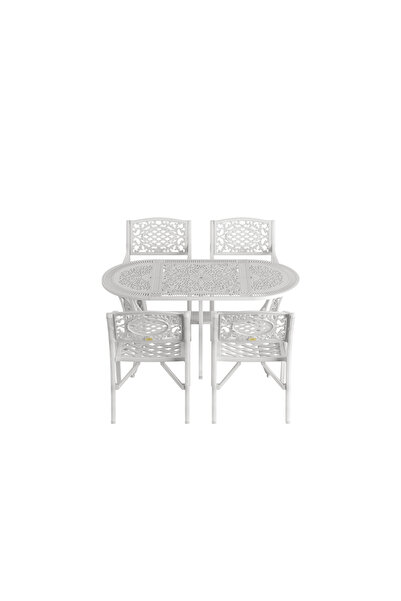 HubRom HubRom Garden Furniture Set, 1xOval Table (75x150x72), 4xCUNDA Chair (43x42x50x91) White