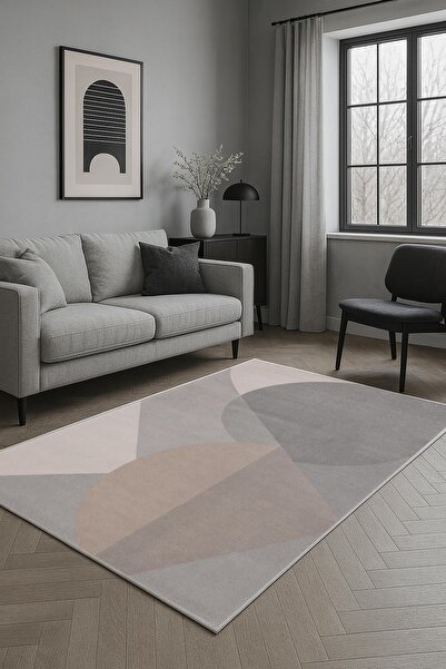 df home Salon Halısı Geometrik İskandinav Eskitmeli Dijital Baskı Yıkanabilir...
