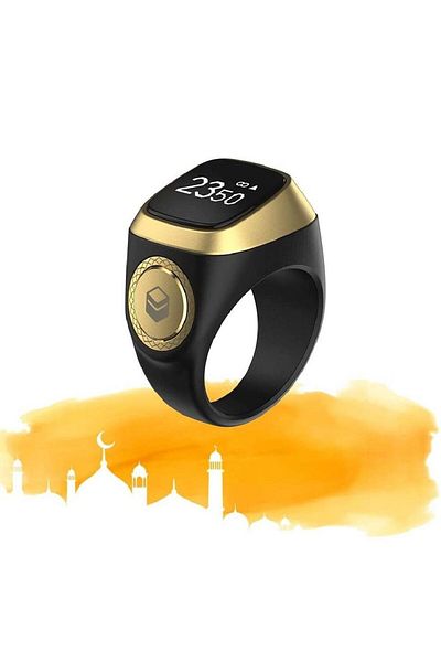 Generic Digital Bluetooth Smart Zikr Tasbih Ring Prayer Reminder with OLED Display Black