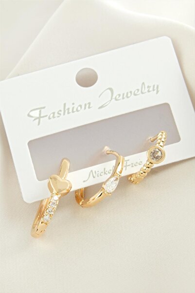 ZERO LAND SEPETIM 3 قطع أقراط من حجر الزركون على شكل قلب - لون فضي