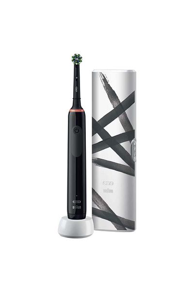 Oral-B Periuță de dinți electrică Pro 3 3500, curățare 3D, 3 programe, 1 încărcător, 1 cap de periuță, kit de călătorie, neagră