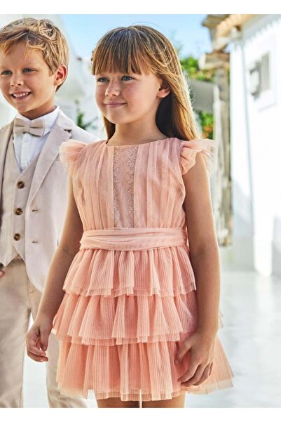 MAYORAL 3912 Kız Çocuk Fırfırlı Işlemeli Elbise