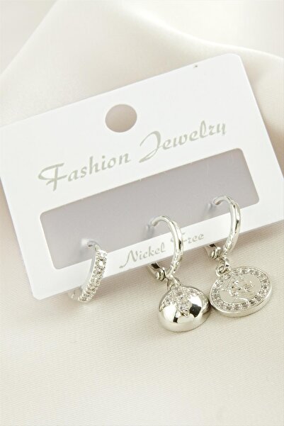 ZERO LAND Hn-Shop 3 Pcs Star Zircon Stone Earrings-Silver Color