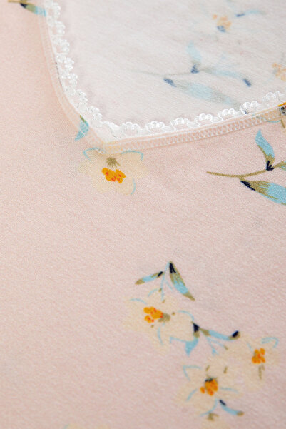 koza iç giyim Women's Viscose Collar Lace Rubber Detail V Neck Short Sleeve Pajama Set