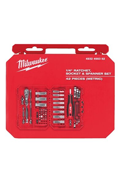 Milwaukee 1/4'' Cırcır Tornavida Kollu Lokma Set 42 Parça 4932498382