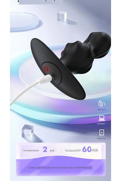 WildFashion Jucărie intimă tip dop, cu 2 bile interne și moduri multiple de vibrație, Negru – TOY419-1