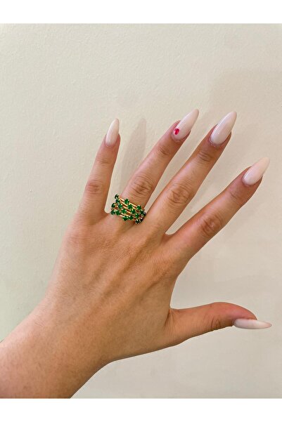 MyladyAccessoriess Yeşil Tek Taş Detaylı Çoklu Görünüm Yüzük