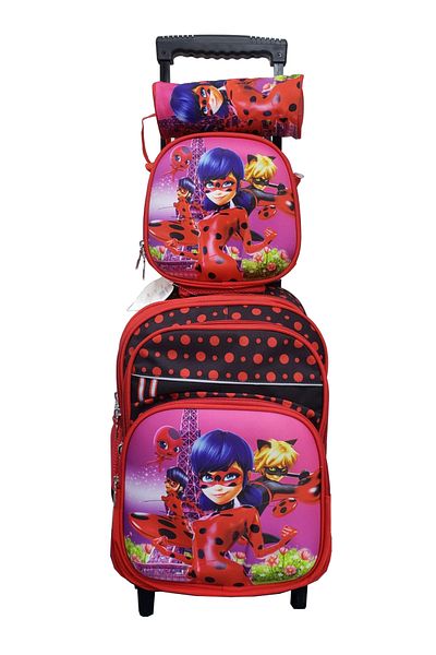 ZippyPack Cartoon Printed Kids School Trolley Backpack Set, 3 Pieces, 16.5 Inch Rolling Bag Lunch Box Pencil C