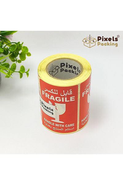 PixelsPacking Pixel Packing Fragile Warning Label Roll Rectangular Design 250 Safe Shipping Labels 5x7.5cm