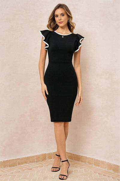 Modayakamoz New Season Women's Short Sleeve Crew Neck Slit Imported Crepe Dress