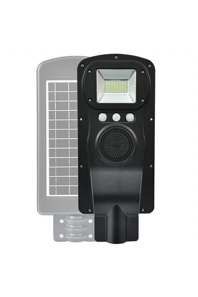 KlaussTech Sistem solar cu difuzor audio Bluetooth, felinar stradal, putere 60 W, luminozitate 800 lm