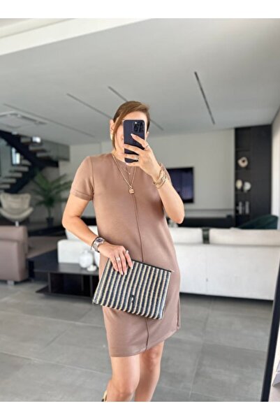 Mars Modal Kısa Kollu Ön Dikiş Detaylı Elbise