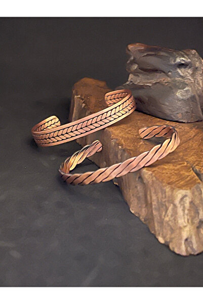 Rupen Kraft مجموعة من 2 أساور من النحاس النقي بنسبة 100%، 2 أساور منقوشة ملتو...