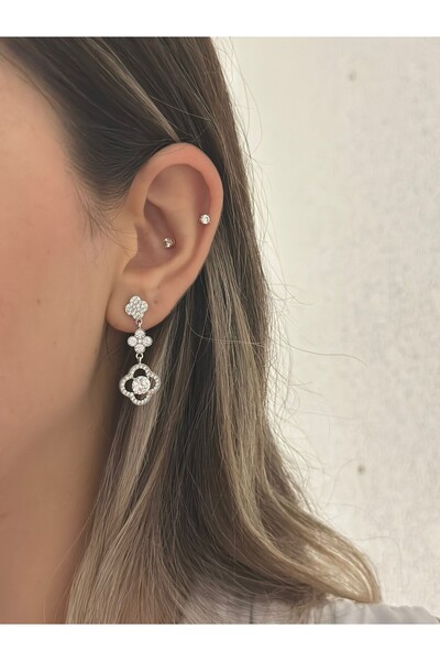 MyladyAccessoriess Small and Large Clover Earrings with Dangle (Steel)