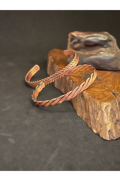 Rupen Kraft مجموعة من 2 أساور من النحاس النقي بنسبة 100%، 2 أساور منقوشة ملتو...