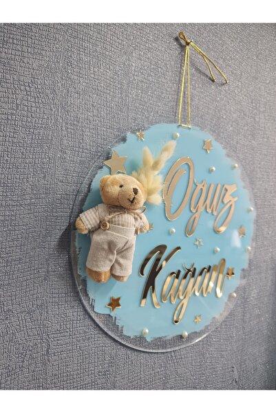 buketiket Dekoratif Boyalı Pleksi Ayıcıklı Hastane Yenidoğan Çocuk Bebek Odası Kapı Süsü