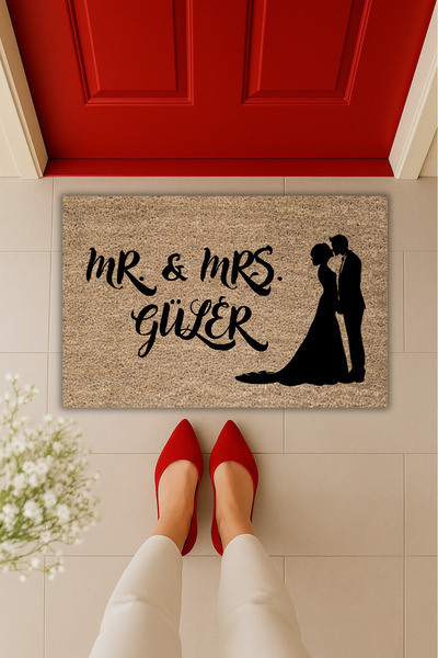 Dormot Home Modern Dijital Baskı - Kişiye Özel Tasarım Mr.&Mrs. Paspas 70x45c...