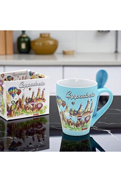 Kuzey Tacı Mavi Kapadokya Temalı Kaşıklı Kupa