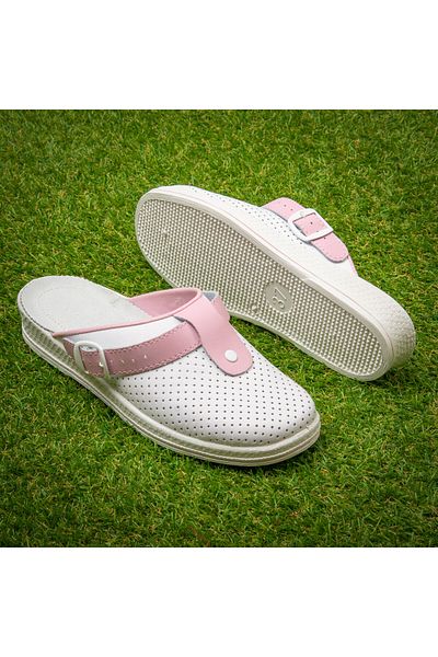 Tellus Medical leather clogs “Tellus” 74-08/04/01, White-Pink - 40
