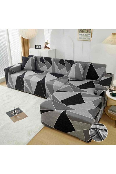 trendyhome Elastic Corner Cover, Elastic Cotton, Modern, Grey/Black, J14822