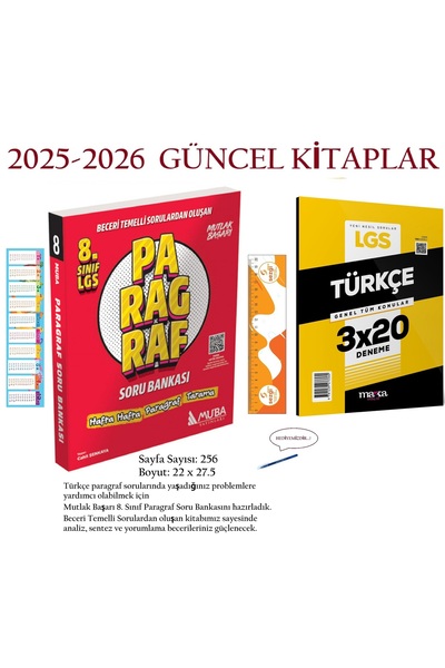 Muba Yayınları MB 8.Sınıf Paragraf Soru Bankası 2025-2026 ve 3x20 Türkçe Dene...