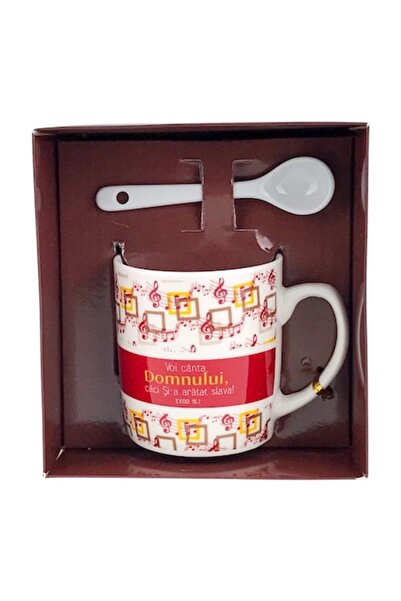 OEM Cană ceramică cu linguriță și texte biblice, 13x15 cm, multicoloră, M3