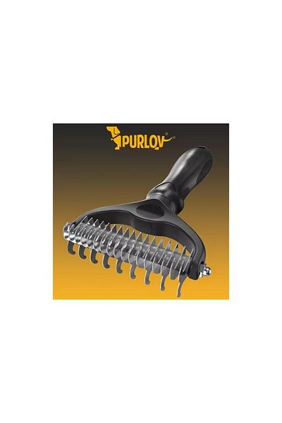 Purlov Perie de îngrijire pentru câini și pisici, mâner ergonomic, universală, reduce căderea părului, neagră