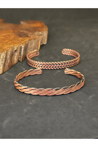 Rupen Kraft مجموعة من 2 أساور من النحاس النقي بنسبة 100%، 2 أساور منقوشة ملتو...