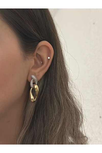 MyladyAccessoriess Semi-Zircon Stone Detail Chain Earrings