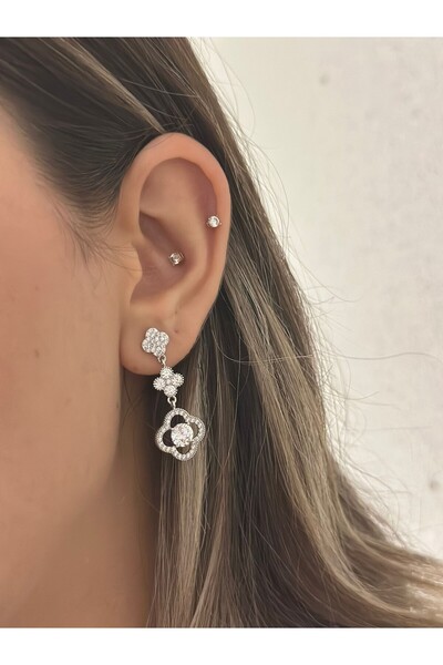 MyladyAccessoriess Small and Large Clover Earrings with Dangle (Steel)