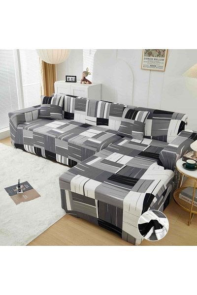 trendyhome Elastic Corner Cover, Elastic Cotton, Modern, Grey/Black/White, J14821