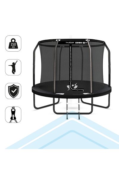 Thunder Trambulina Pentru Copii, Diametru 244 Cm, Plasa Interioara, Max. 150 Kg, Cu Scara, Negru