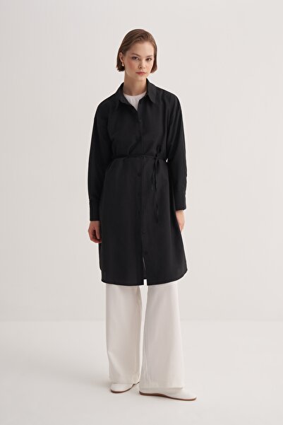 EBU Prive Women's Poplin Basic Long Shirt Black