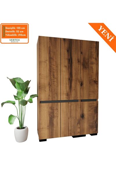 VM VERTEX MOBİLYA Floransa 6 Kapılı Flr6-ıra Ceviz- Antrasit Gardırop