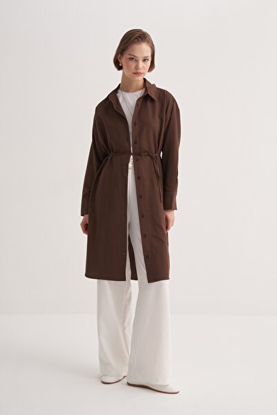 EBU Prive Women's Poplin Basic Long Shirt Bitter Brown