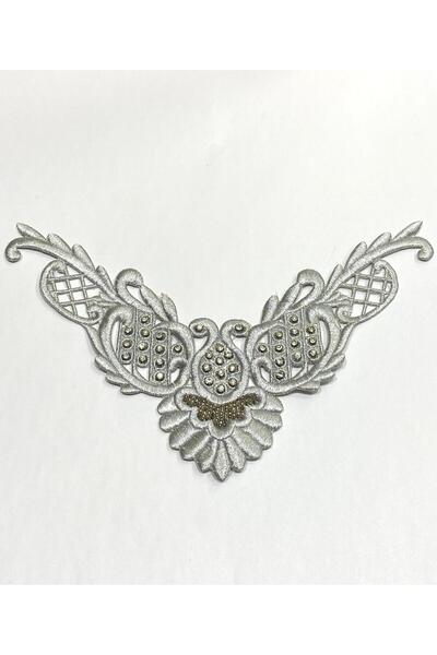 karantuhafiye Ασημένιο απλικέ γιακά με λάμψη / 1 τεμάχιο