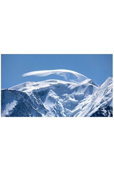 OEM Tablou Canvas, "Varful alpin invaluit de nori", Albastru, Munte, Zapada, Nori, Peisaj