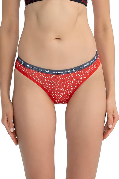 U.S. Polo Assn. Women's 3-Piece Slip Panties Set - Heart Patterned Red Navy Blue White