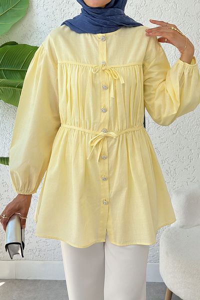 Salih Çelebi Drawstring Detailed Lace-Up Tunic 2366 - Yellow