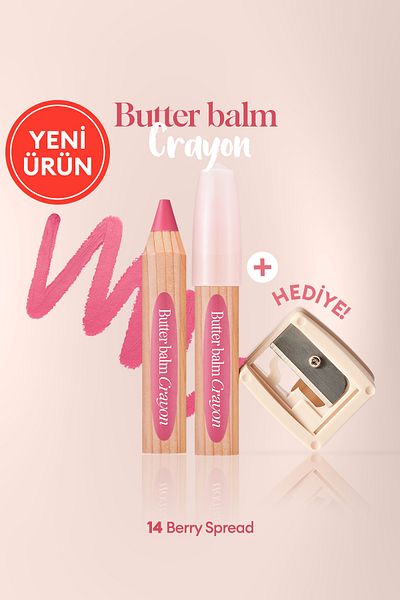 CLIO Creamy, Pen Shaped Colored Lip Balm & Sharpener Butter Balm Crayon 014 Berry Spread