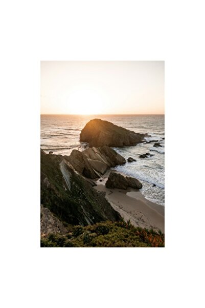 OEM Pictură pe pânză, „Apus de soare pe țărmul stâncos și nisipos”, Ocean, Ap...