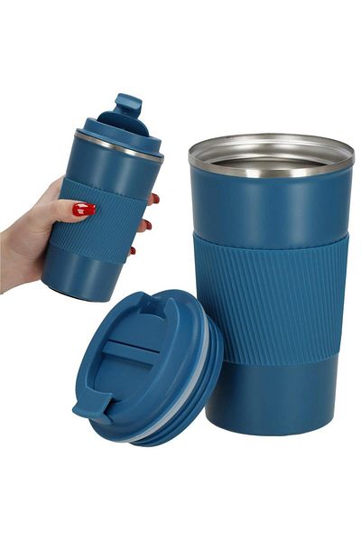 SERSIMO Travel thermos mug, double insulated stainless steel wall, 500ml, 9x16.5cm, blue