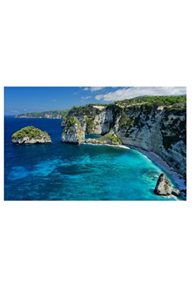 OEM Pictură pe pânză, „Paradisul albastru al stâncilor verzi”, Ocean, Stânci, Valuri, Luxuriant, Cer, Orizont, Plajă, B